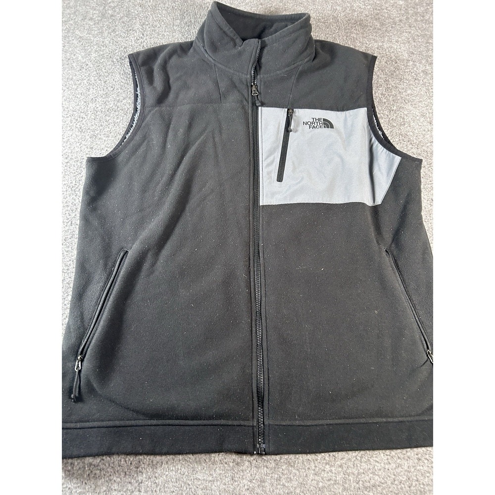The North Face Vest Mens XL Silver Black Fleece Full Zip Pockets Outdoor